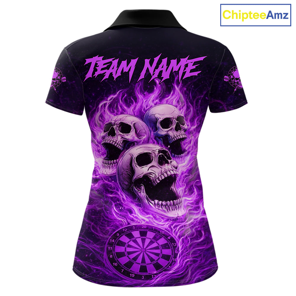 Purple Skulls Fire Flame Dartboard Darts Polo Shirt For Women Personalized Dart Team Jerseys NYN2517