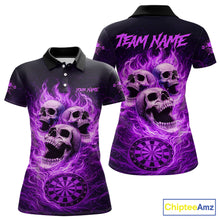 Load image into Gallery viewer, Purple Skulls Fire Flame Dartboard Darts Polo Shirt For Women Personalized Dart Team Jerseys NYN2517