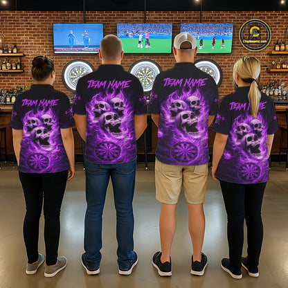 Purple Skulls Fire Flame Dartboard Darts Polo Shirt For Women Personalized Dart Team Jerseys NYN2517