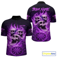 Load image into Gallery viewer, Purple Skulls Fire Flame Dartboard Darts Quarter-zip Shirt For Men Personalized Dart Team Jerseys NYN2517