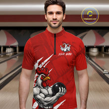 Load image into Gallery viewer, Custom White And Red Funny Rooster Bowling Polo &amp; 1/4-Zip Team Shirts For Men Bowling Gifts NYN2721