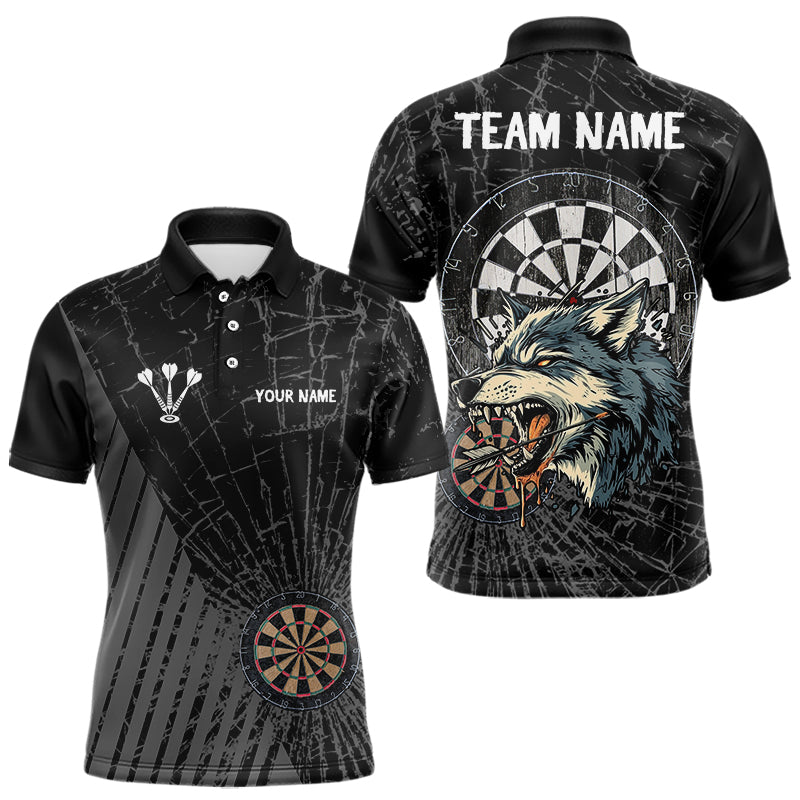 Personalized Wolf Black Darts Boards Polo & 1/4 Zip Shirt For Men, Dart Team Shirts NYN0001