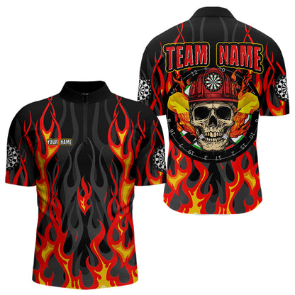 Personalized Skull Firefighter In Flame Custom Darts Shirt For Men, Dart Team Shirts NYN0003