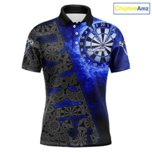 Load image into Gallery viewer, Custom Mens Dart Polo &amp; Quarter Zip Shirt Pattern Dartboard Blue Flames Darts Team Jersey NYN2867