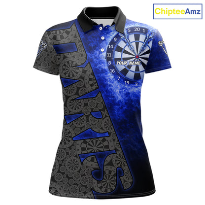 Custom Womens Dart Polo & Quarter Zip Shirt Pattern Dartboard Blue Flames Darts Team Jersey NYN2867