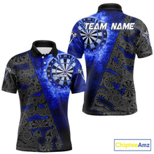 Load image into Gallery viewer, Custom Mens Dart Polo &amp; Quarter Zip Shirt Pattern Dartboard Blue Flames Darts Team Jersey NYN2867