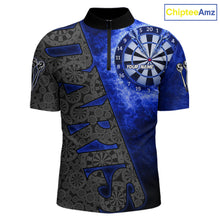 Load image into Gallery viewer, Custom Mens Dart Polo &amp; Quarter Zip Shirt Pattern Dartboard Blue Flames Darts Team Jersey NYN2867