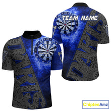 Load image into Gallery viewer, Custom Mens Dart Polo &amp; Quarter Zip Shirt Pattern Dartboard Blue Flames Darts Team Jersey NYN2867