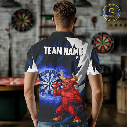 Personalized Blue Dartboard Flame Dart Polo & Quarter Zip Shirt Funny Bull Darts Attire For Men NYN2870
