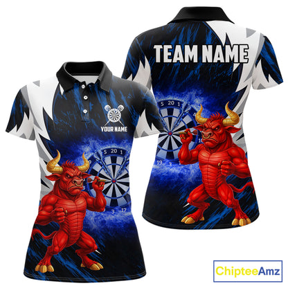 Personalized Blue Dartboard Flame Dart Polo & Quarter Zip Shirt Funny Bull Darts Attire For Women NYN2870