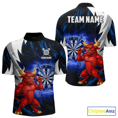 Personalized Blue Dartboard Flame Dart Polo & Quarter Zip Shirt Funny Bull Darts Attire For Men NYN2870