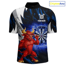 Load image into Gallery viewer, Personalized Blue Dartboard Flame Dart Polo &amp; Quarter Zip Shirt Funny Bull Darts Attire For Men NYN2870
