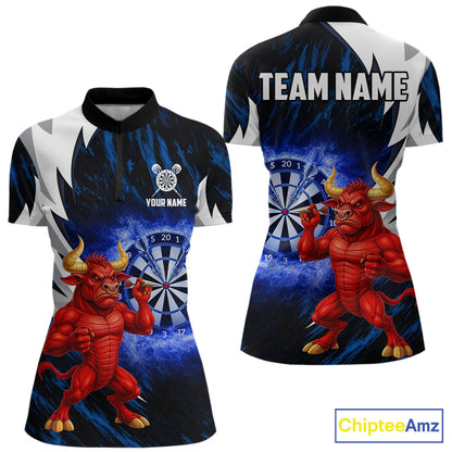 Personalized Blue Dartboard Flame Dart Polo & Quarter Zip Shirt Funny Bull Darts Attire For Women NYN2870