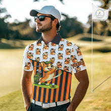 Load image into Gallery viewer, Funny Mens Cute Dog Pattern Golf Polo Shirt Custom Orange Golfing Dog Golf Clothes Attire NYN2874