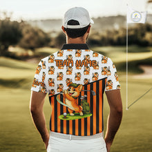 Load image into Gallery viewer, Funny Mens Cute Dog Pattern Golf Polo Shirt Custom Orange Golfing Dog Golf Clothes Attire NYN2874