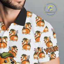 Load image into Gallery viewer, Funny Mens Cute Dog Pattern Golf Polo Shirt Custom Orange Golfing Dog Golf Clothes Attire NYN2874