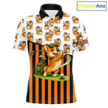 Load image into Gallery viewer, Funny Mens Cute Dog Pattern Golf Polo Shirt Custom Orange Golfing Dog Golf Clothes Attire NYN2874