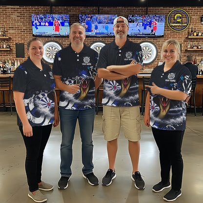 Funny Blue Smoke Cobra Men Darts Polo & Quarter-Zip Shirt Custom Graffiti Dart Team Jerseys NYN3078