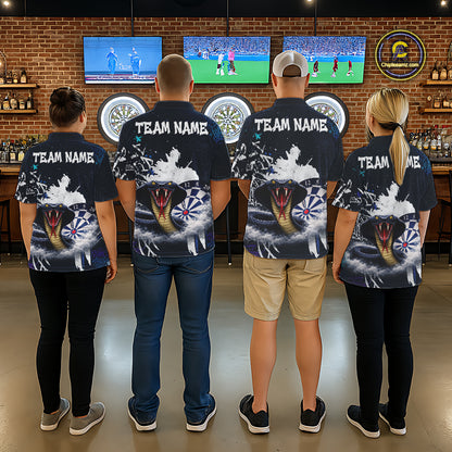 Funny Blue Smoke Cobra Men Darts Polo & Quarter-Zip Shirt Custom Graffiti Dart Team Jerseys NYN3078