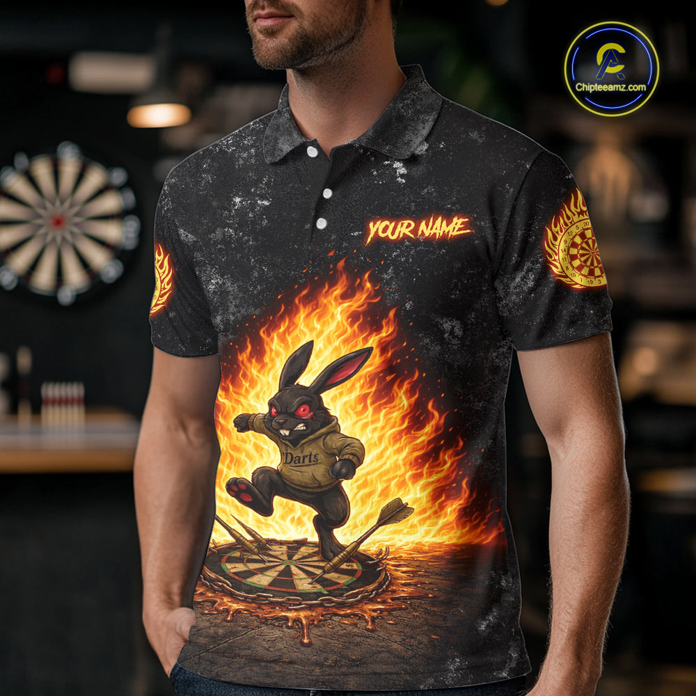 Crazy Rabbit Dartboard Fire Flame Darts Shirt For Men Custom Name & Team Grunge Dart Outfits Jerseys NYN3080
