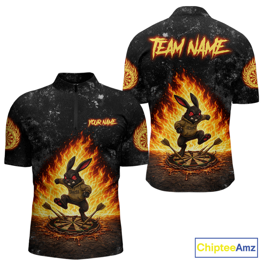 Crazy Rabbit Dartboard Fire Flame Darts Shirt For Men Custom Name & Team Grunge Dart Outfits Jerseys NYN3080