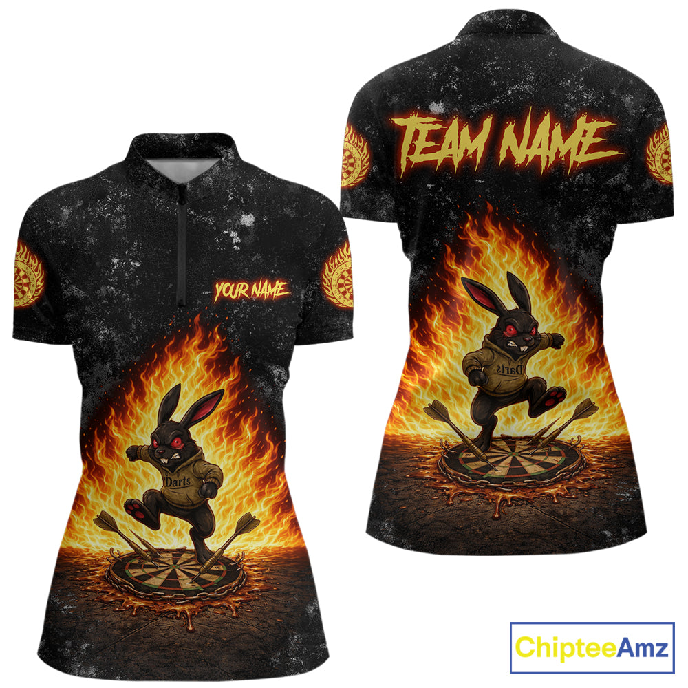 Crazy Rabbit Dartboard Fire Flame Darts Shirt For Women Custom Name & Team Grunge Dart Outfits Jerseys NYN3080
