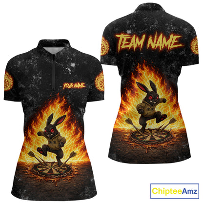 Crazy Rabbit Dartboard Fire Flame Darts Shirt For Women Custom Name & Team Grunge Dart Outfits Jerseys NYN3080