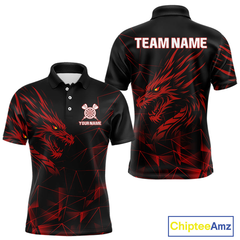 Men’s Custom Darts Shirt With Maroon Dragons And Black Geometric Pattern NYN0308