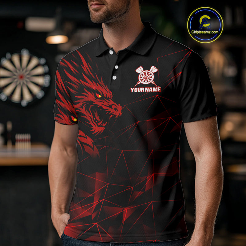 Men’s Custom Darts Shirt With Maroon Dragons And Black Geometric Pattern NYN0308