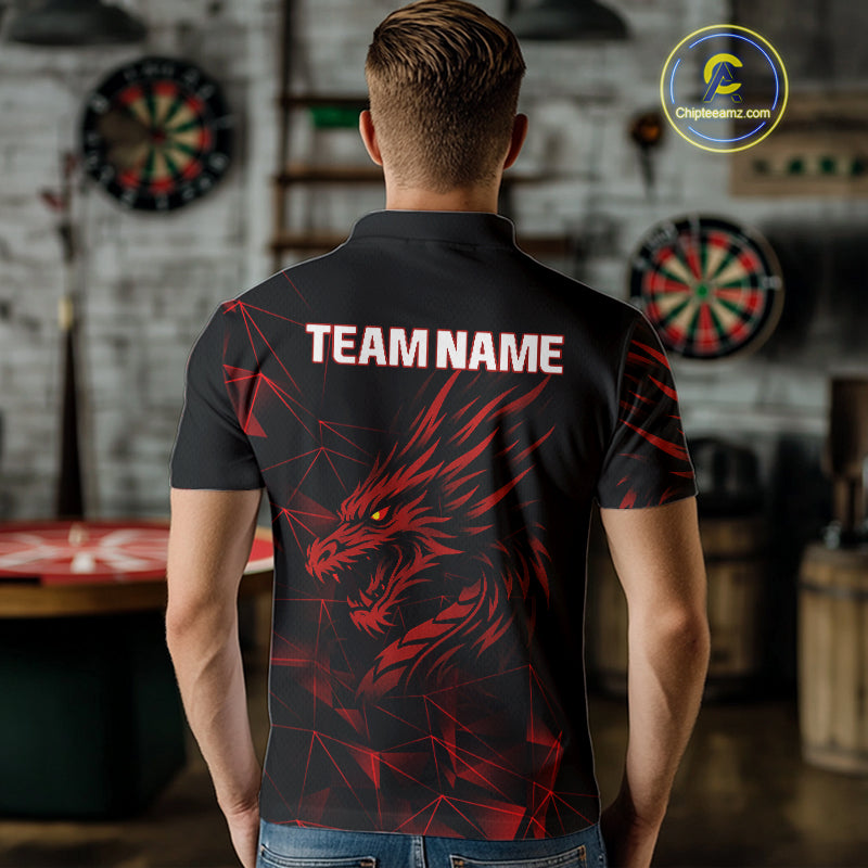 Men’s Custom Darts Shirt With Maroon Dragons And Black Geometric Pattern NYN0308