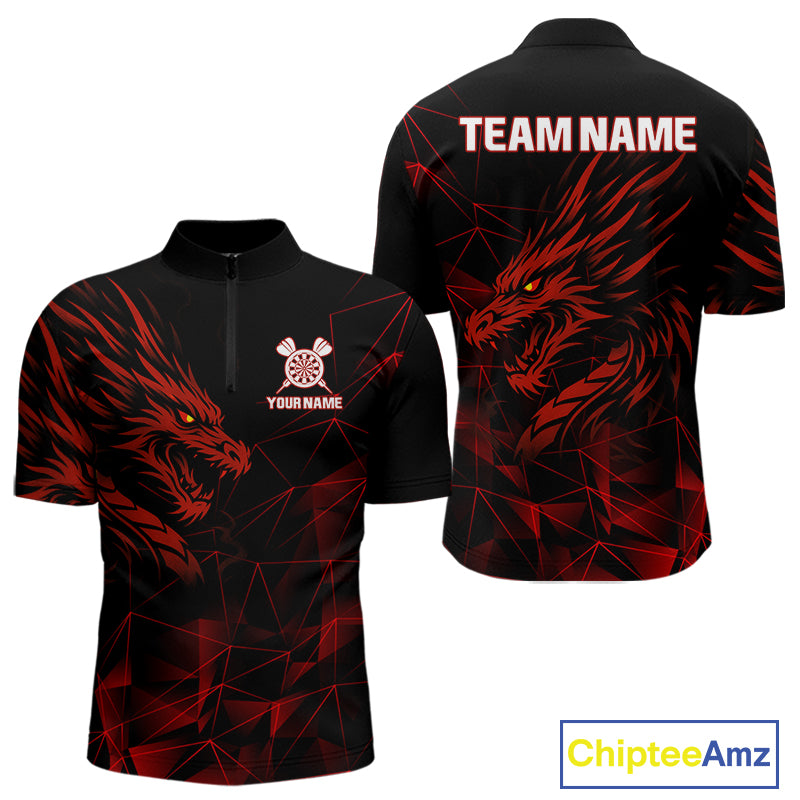 Men’s Custom Darts Shirt With Maroon Dragons And Black Geometric Pattern NYN0308