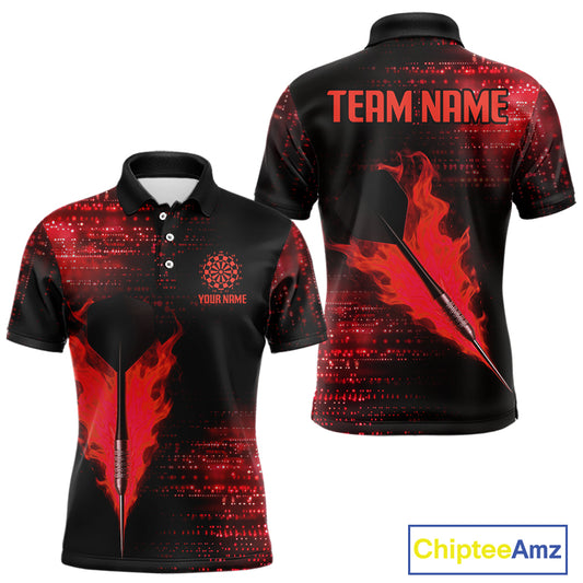 Men’s Custom Darts Shirt With Flaming Dart Arrow And Ruby Digital Matrix NYN0310