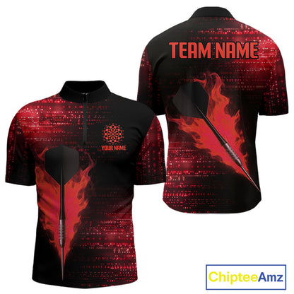 Men’s Custom Darts Shirt With Flaming Dart Arrow And Ruby Digital Matrix NYN0310