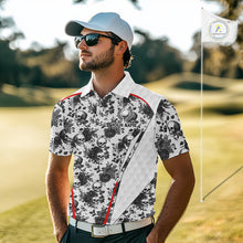 Load image into Gallery viewer, Black And White Skull Roses Golf Polo Shirts For Men Custom Golf Team Attire For Golfers NYN3256