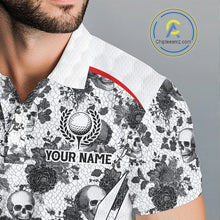Load image into Gallery viewer, Black And White Skull Roses Golf Polo Shirts For Men Custom Golf Team Attire For Golfers NYN3256