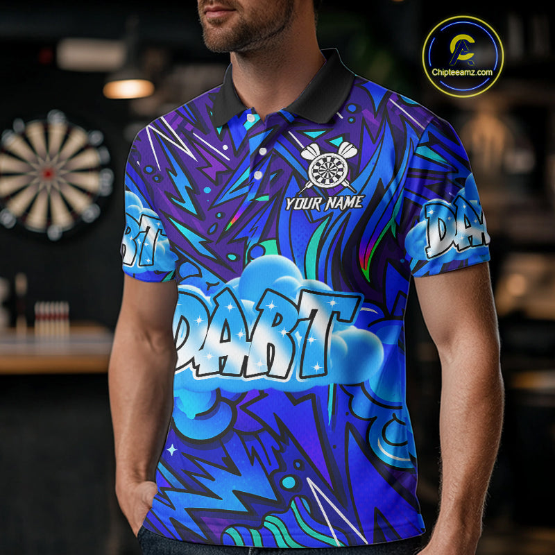 Comic Blast Dartboard Custom Blue Darts Shirt For Men - Name & Team For Players NYN0570