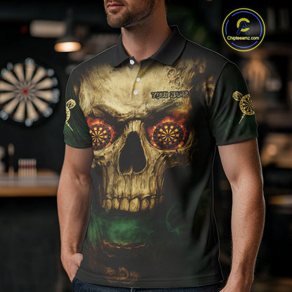 Yellow Skull Flaming Dartboard Darts Shirt For Men - Custom Name For Players NYN0573