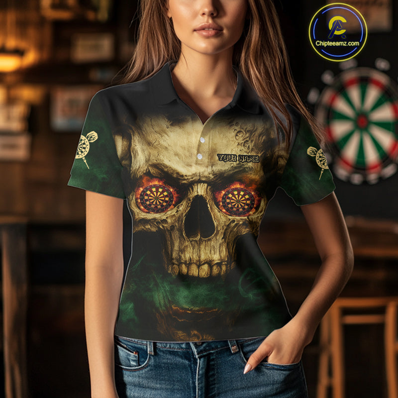 Yellow Skull Flaming Dartboard Darts Shirt For Women - Custom Name For Players NYN0573