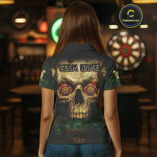 Load image into Gallery viewer, Yellow Skull Flaming Dartboard Darts Shirt For Women - Custom Name For Players NYN0573