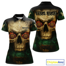 Load image into Gallery viewer, Yellow Skull Flaming Dartboard Darts Shirt For Women - Custom Name For Players NYN0573