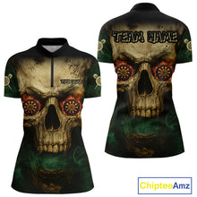 Load image into Gallery viewer, Yellow Skull Flaming Dartboard Darts Shirt For Women - Custom Name For Players NYN0573