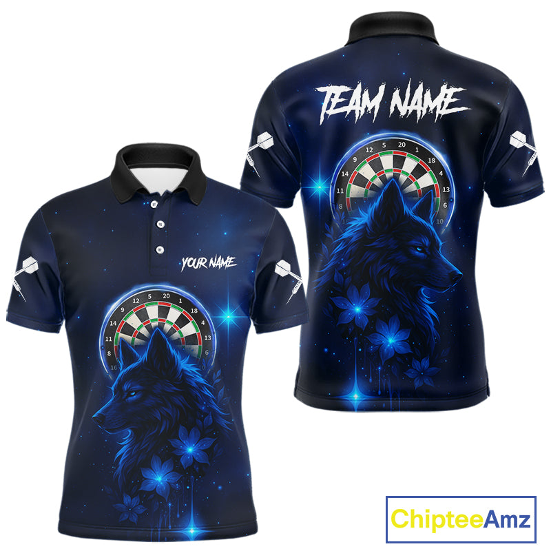 Blue Dark Lightning Wolf Dartboard Men's Darts Shirt - Custom Team Jersey NYN0577