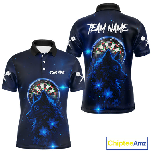 Blue Dark Lightning Wolf Dartboard Men's Darts Shirt - Custom Team Jersey NYN0577
