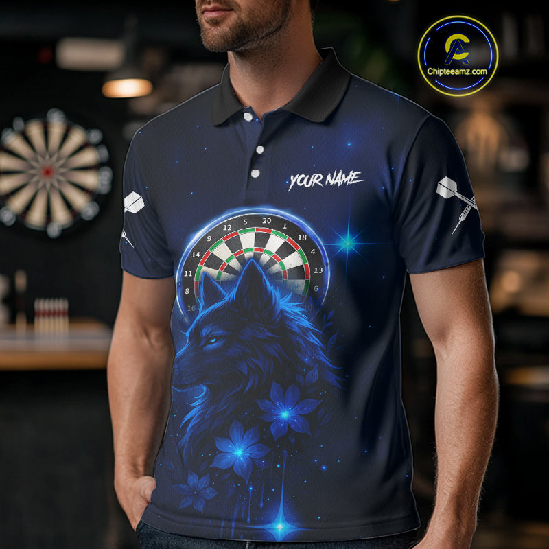 Blue Dark Lightning Wolf Dartboard Men's Darts Shirt - Custom Team Jersey NYN0577