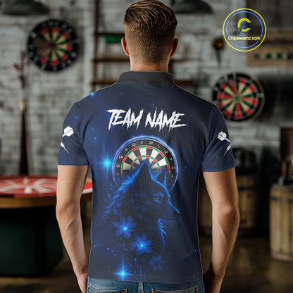 Blue Dark Lightning Wolf Dartboard Men's Darts Shirt - Custom Team Jersey NYN0577