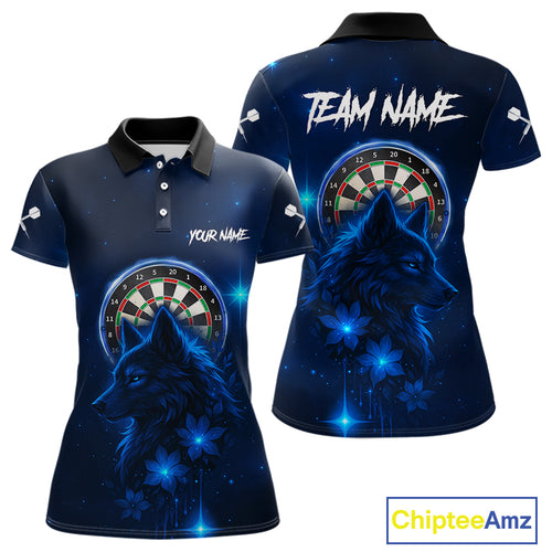 Blue Dark Lightning Wolf Dartboard Women's Darts Shirt - Custom Team Jersey NYN0577