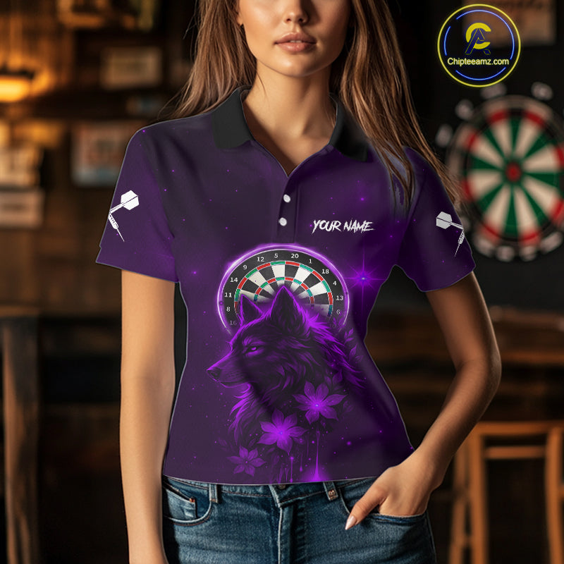 Purple Dark Lightning Wolf Dartboard Women's Darts Shirt - Custom Team Jersey NYN0578
