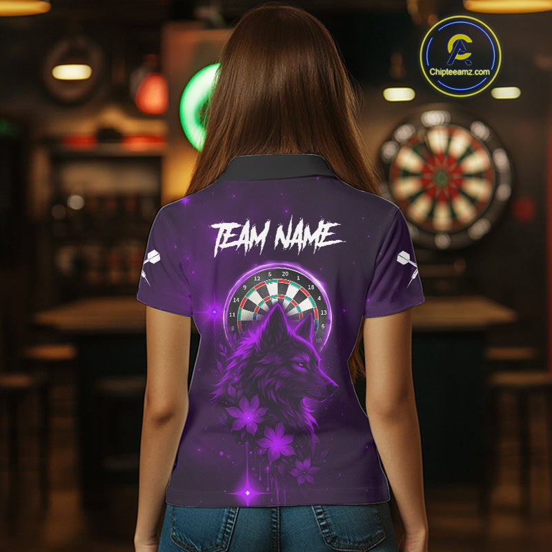 Purple Dark Lightning Wolf Dartboard Women's Darts Shirt - Custom Team Jersey NYN0578