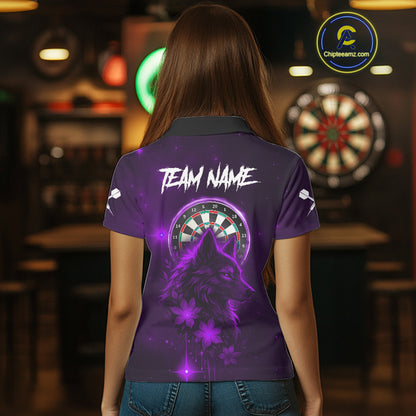 Purple Dark Lightning Wolf Dartboard Women's Darts Shirt - Custom Team Jersey NYN0578