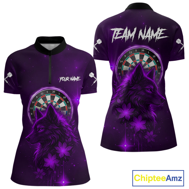 Purple Dark Lightning Wolf Dartboard Women's Darts Shirt - Custom Team Jersey NYN0578